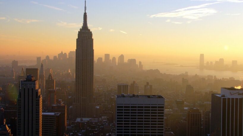 New York Dawn Fog Buildings Skyscrapers x