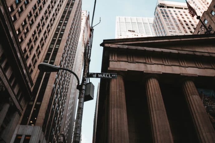 low angle shot wall street sign nyc